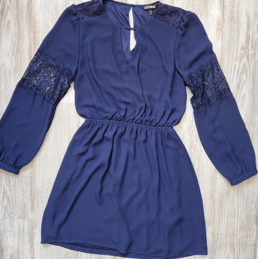 Express Navy Blue Long Sleeve Lace Dress